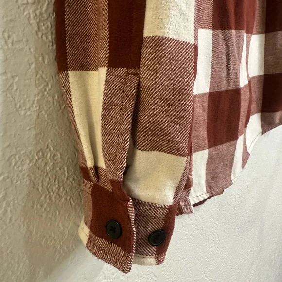 H&M Men’s Rust Burgundy Plaid Flannel Shacket Shirt Jacket Size M - Picture 8 of 12